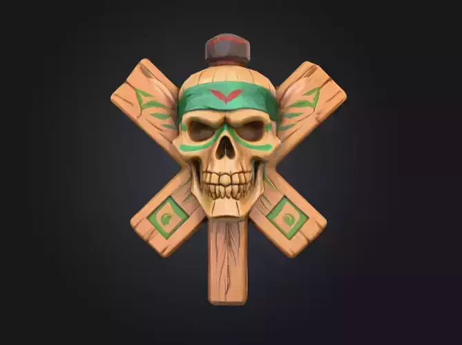 Wooden Skull Emblem Low-poly 3D model