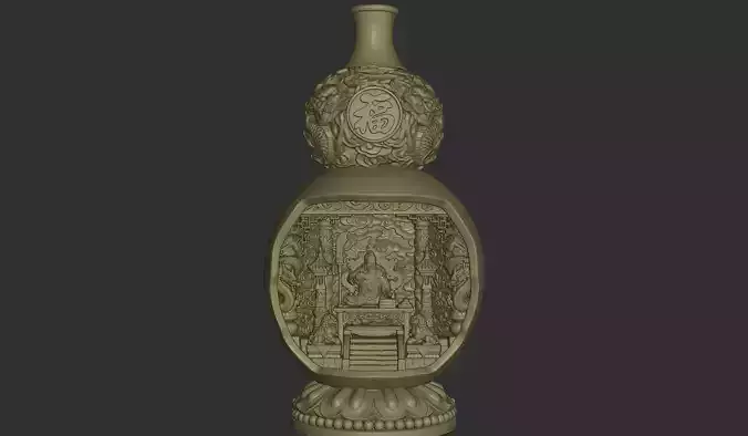 Miniature Guan Yu Shrine Inside Gourd
