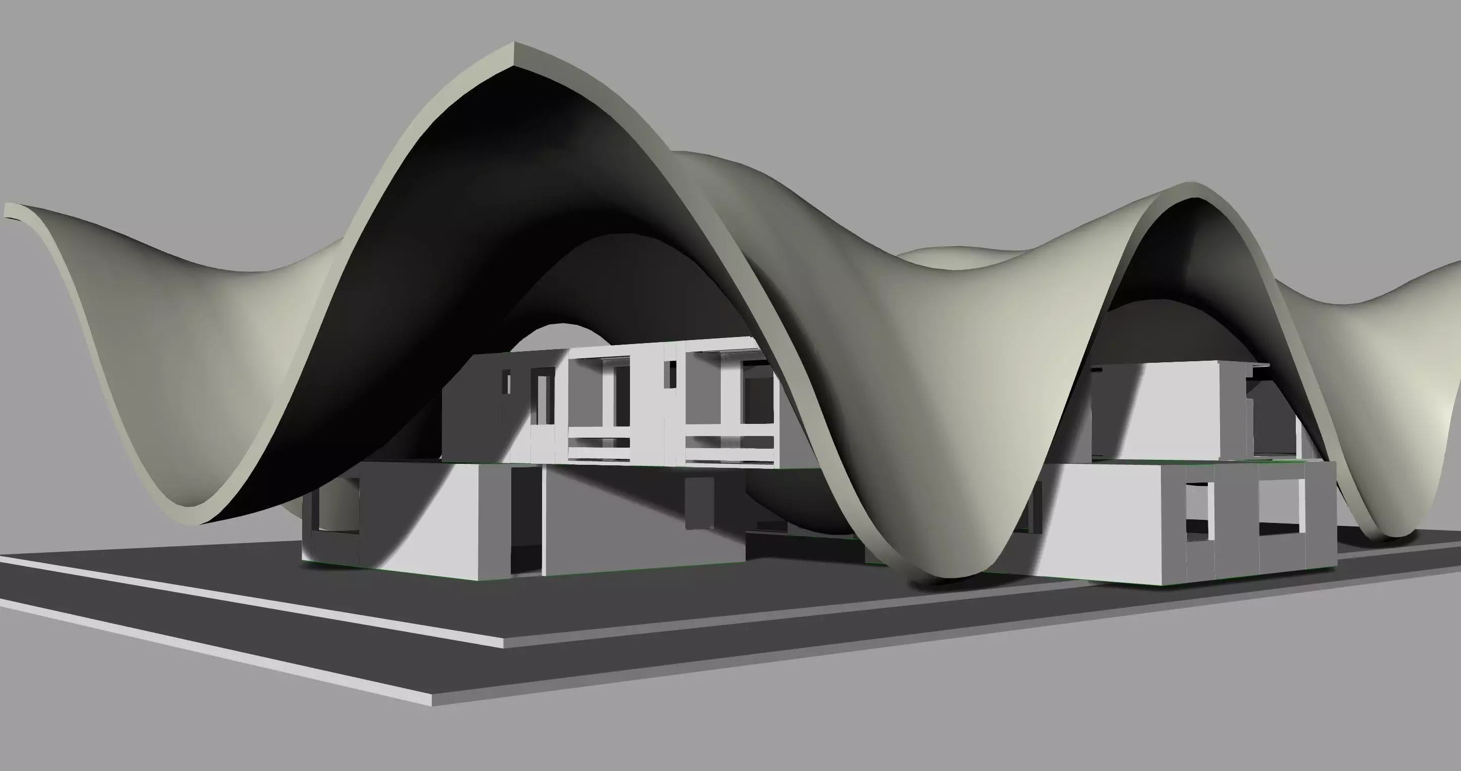 Modern Wave Roof Pavilion  Organic Architectural Structure  Free 3D model_4