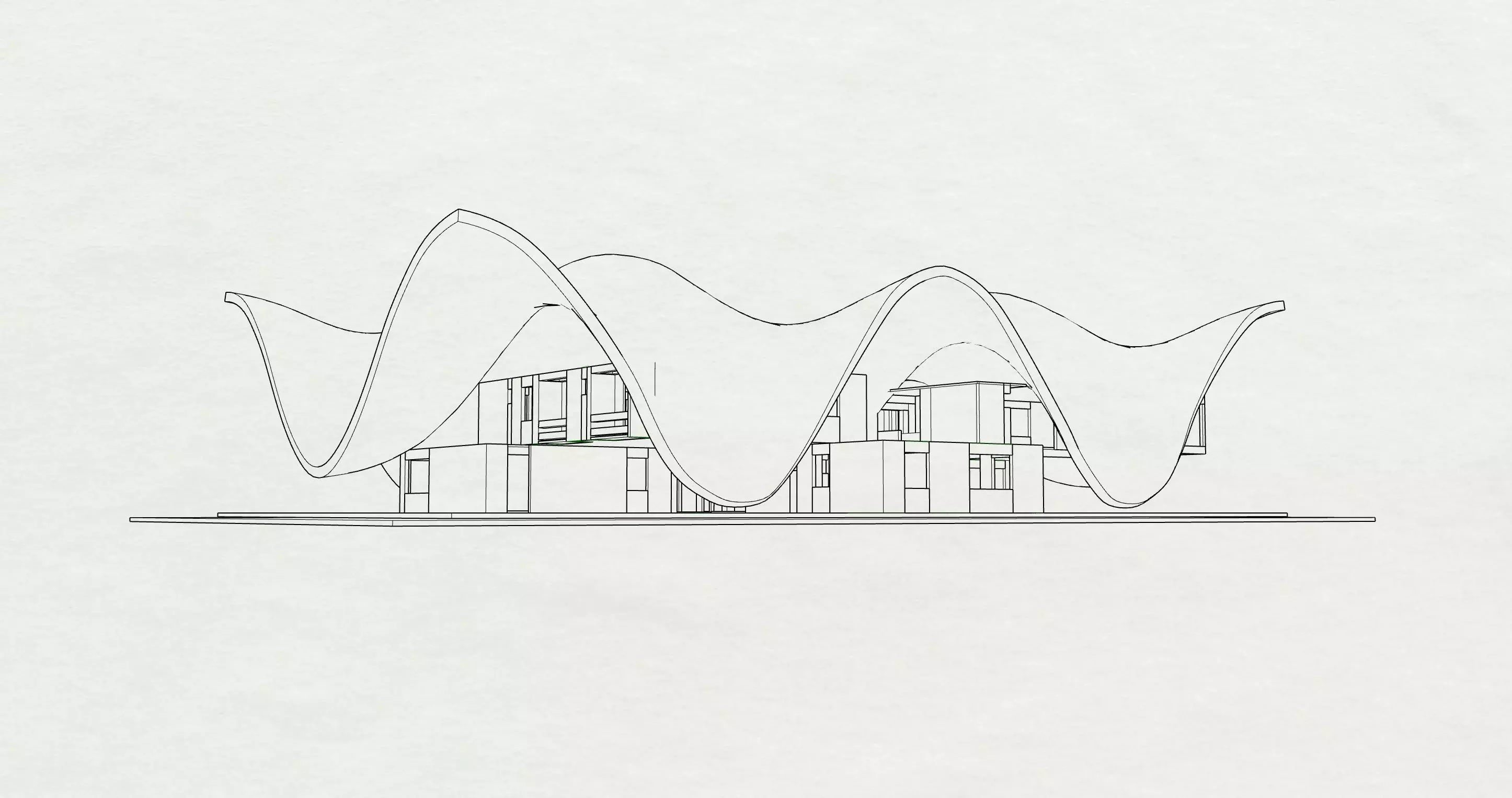 Modern Wave Roof Pavilion  Organic Architectural Structure  Free 3D model_2