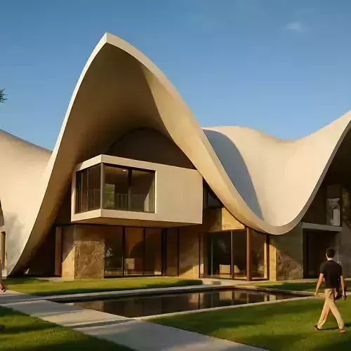 Modern Wave Roof Pavilion  Organic Architectural Structure 