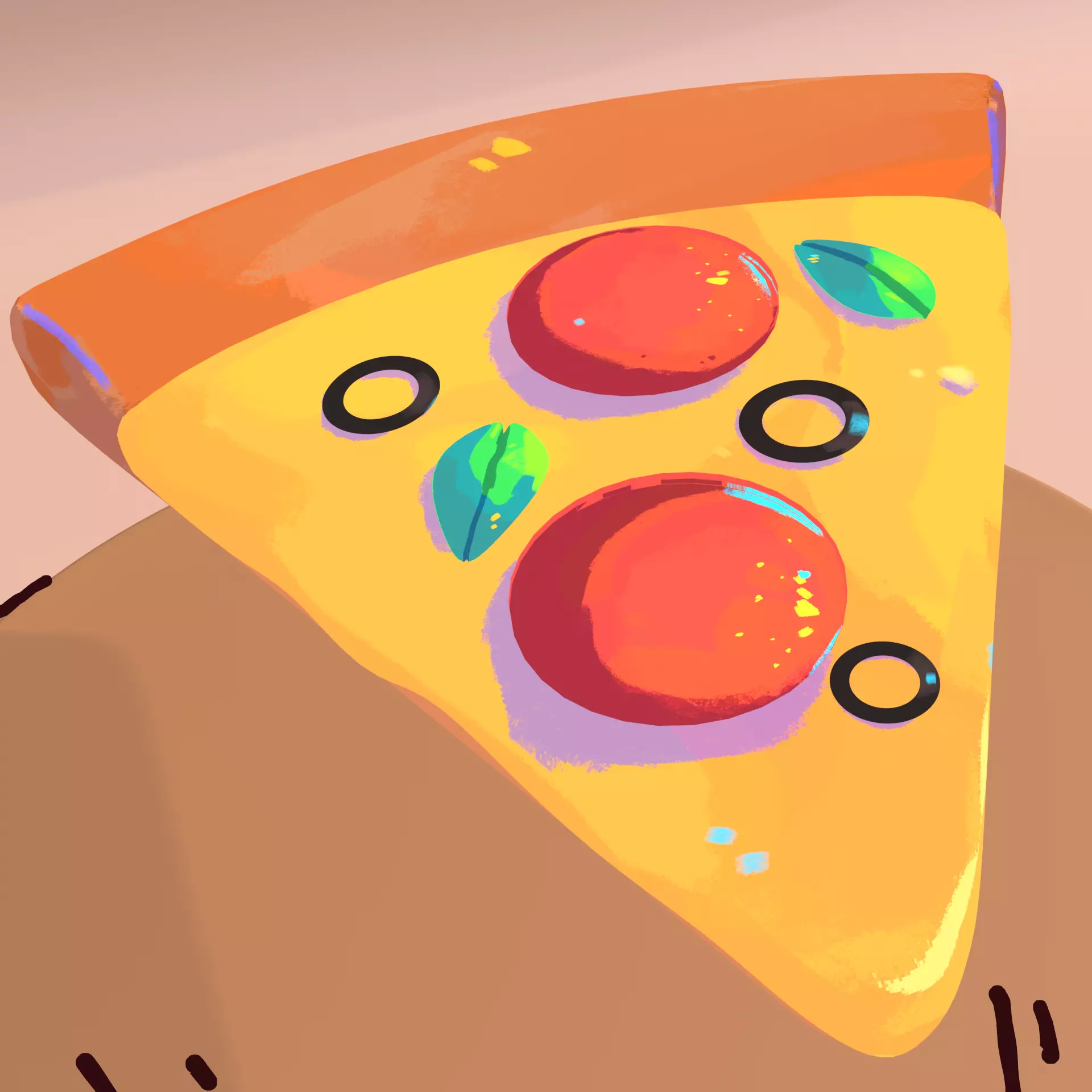 Pizza and Wooden Board 3D model_1