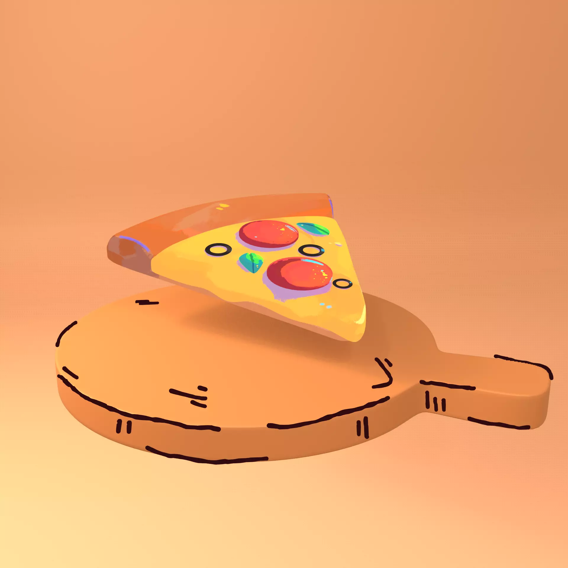 Pizza and Wooden Board 3D model_0