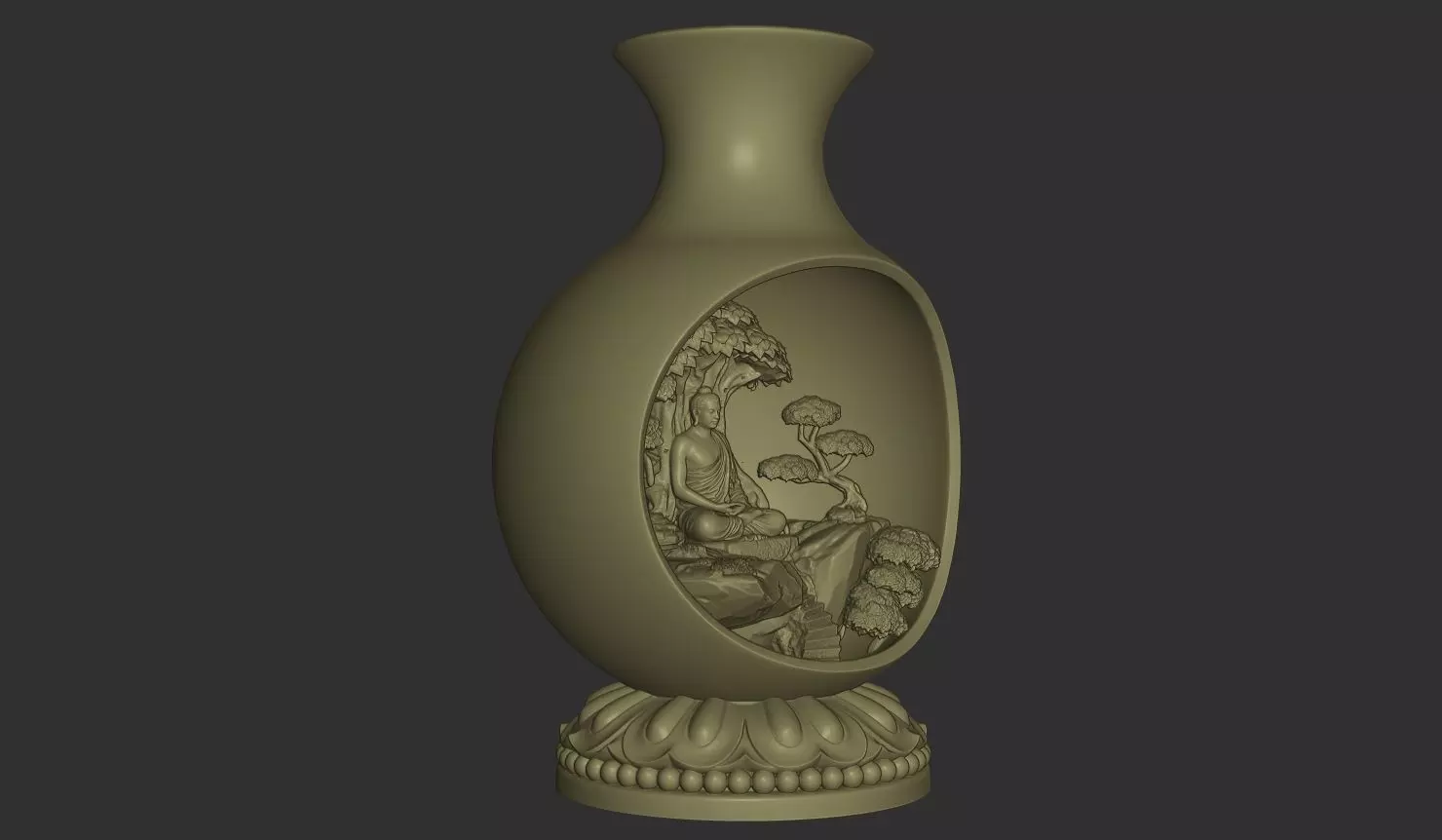 Buddha Under Bodhi Tree Vase Diorama 3D print model_1