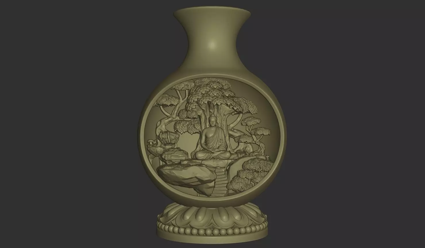 Buddha Under Bodhi Tree Vase Diorama 3D print model_0