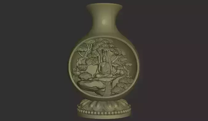 Buddha Under Bodhi Tree Vase Diorama