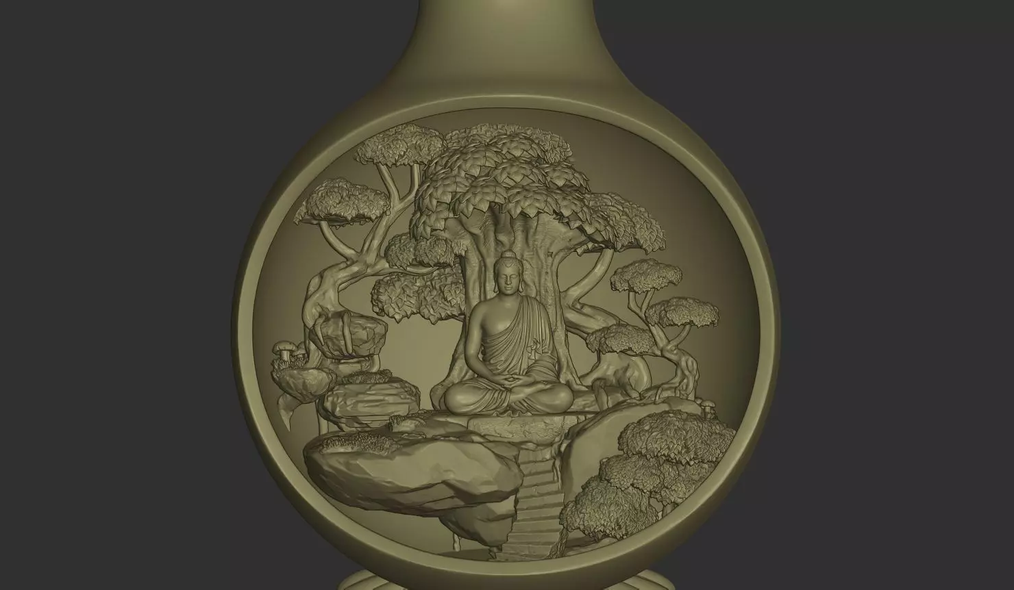Buddha Under Bodhi Tree Vase Diorama 3D print model_3