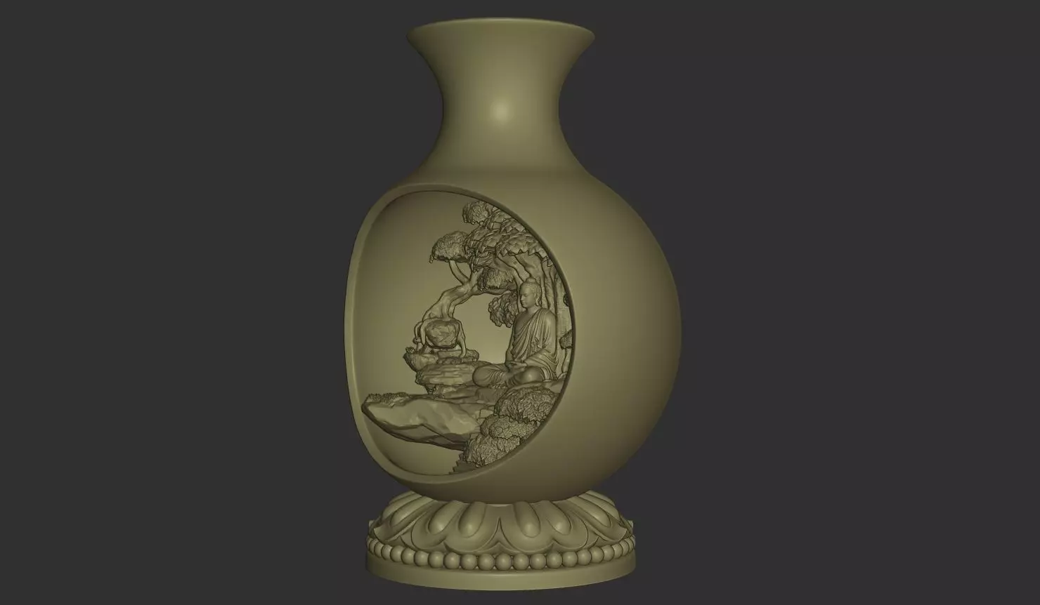 Buddha Under Bodhi Tree Vase Diorama 3D print model_2