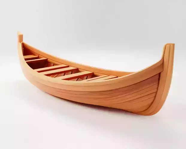 Wooden Gondola 3D Classic Rowboat Rich Grain Curved Bow