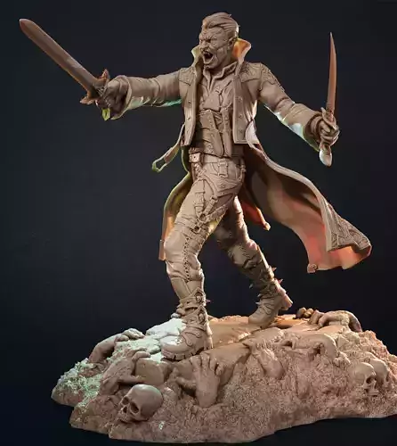 Male Vampire Rogue with Two Swords 3D Model