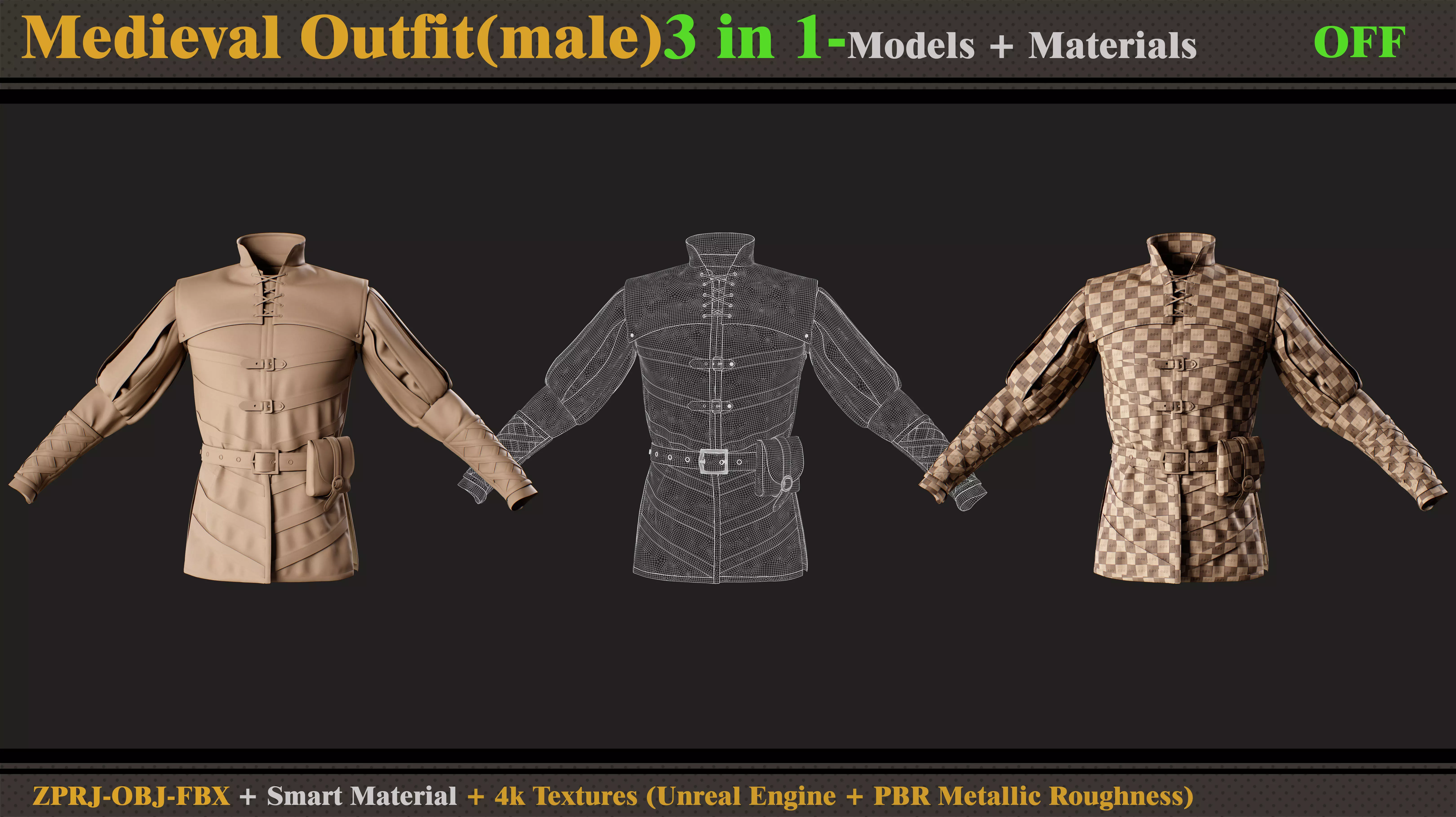 3 in 1 Medieval Outfit-MD-Clo3d-OBJ-FBX- Material-Textures 3D model_5