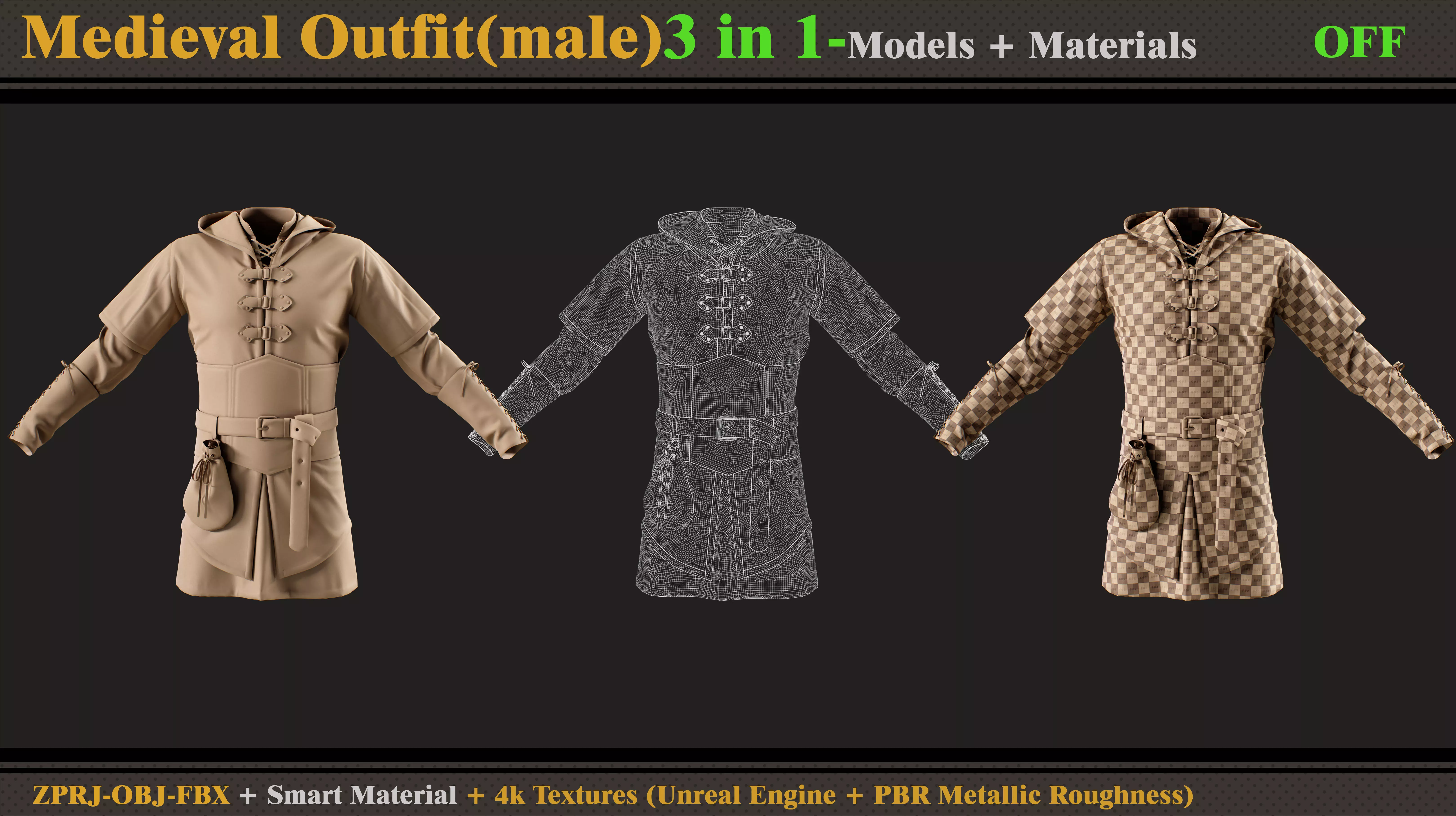 3 in 1 Medieval Outfit-MD-Clo3d-OBJ-FBX- Material-Textures 3D model_4