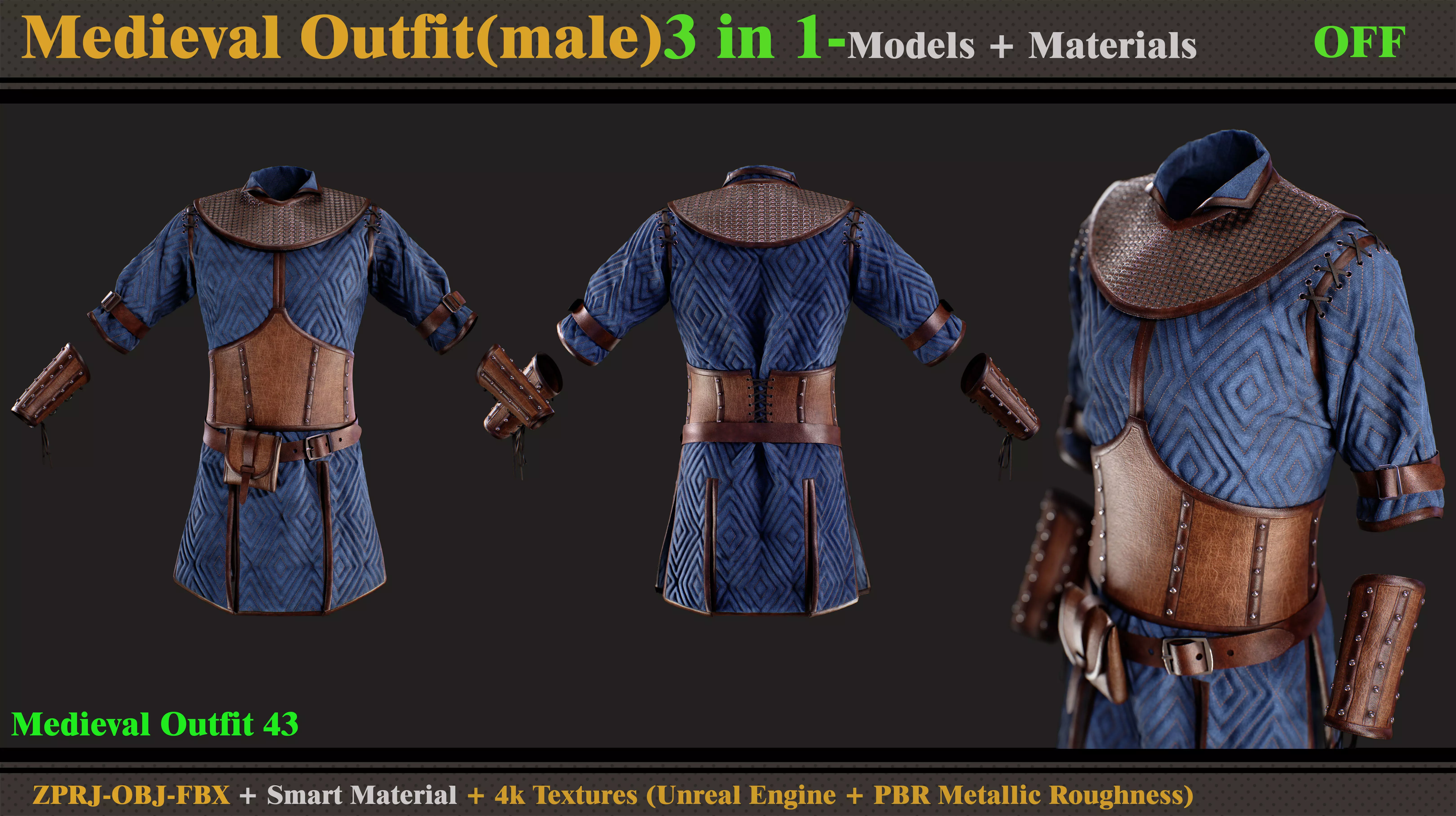 3 in 1 Medieval Outfit-MD-Clo3d-OBJ-FBX- Material-Textures 3D model_3
