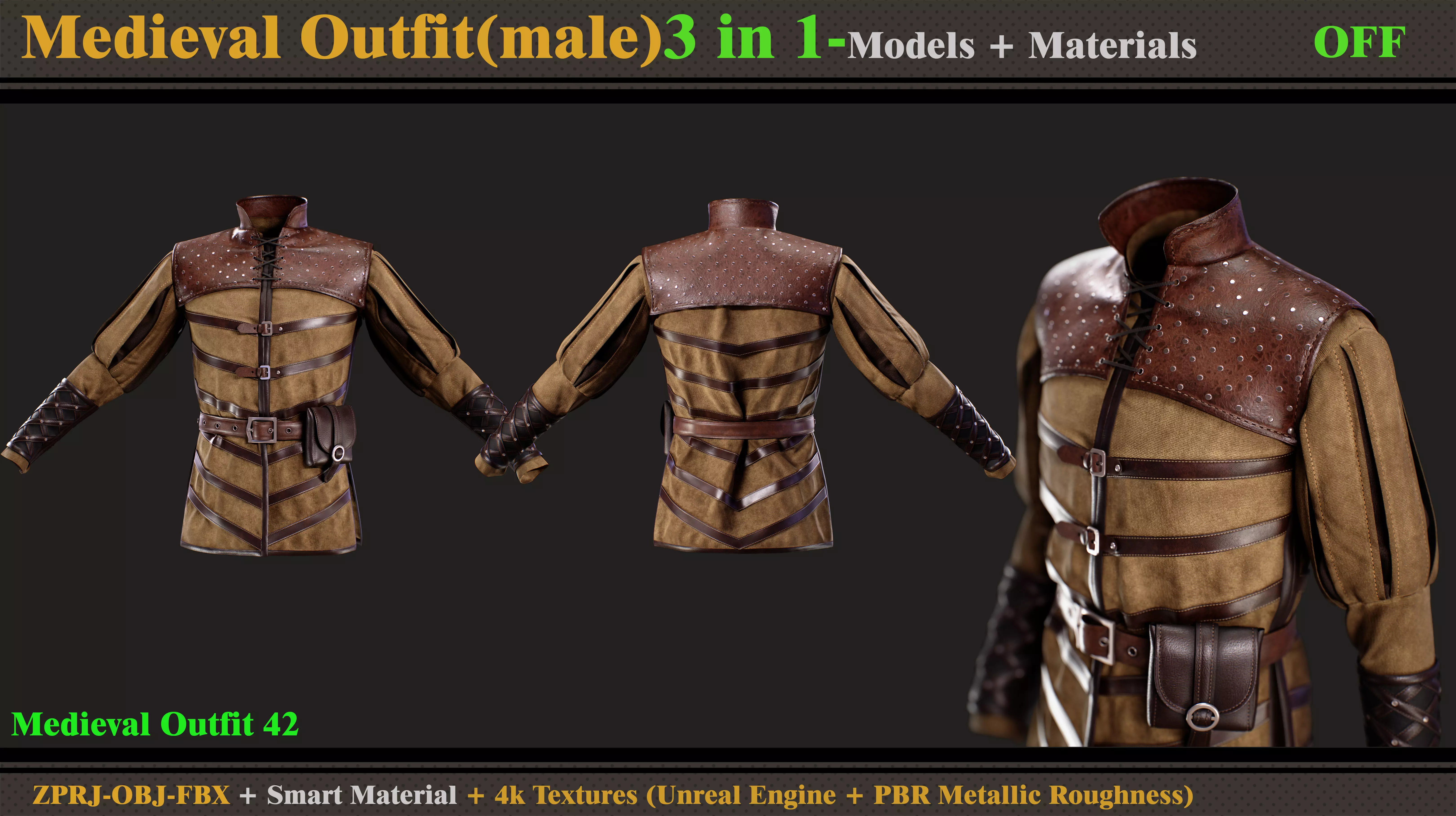3 in 1 Medieval Outfit-MD-Clo3d-OBJ-FBX- Material-Textures 3D model_2