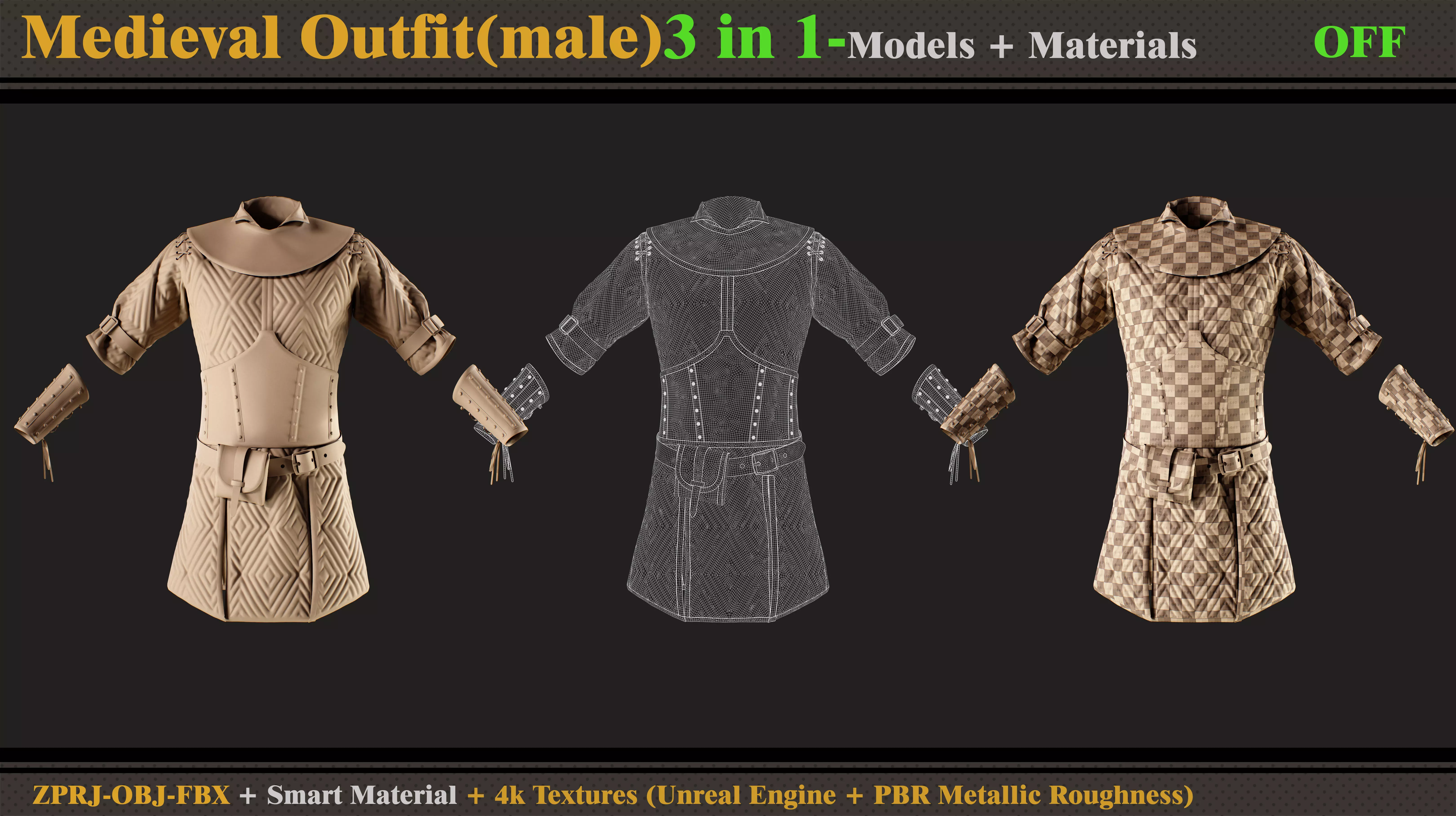 3 in 1 Medieval Outfit-MD-Clo3d-OBJ-FBX- Material-Textures 3D model_6