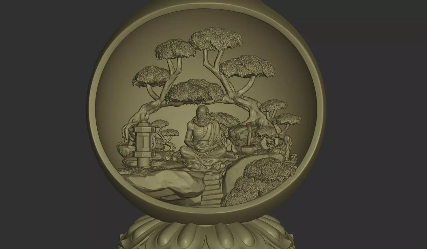 Bodhidharma Bonsai Diorama 3D print model_4