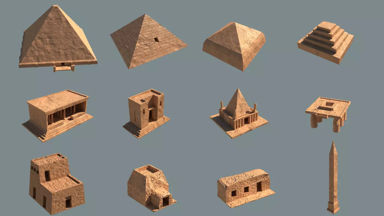 ancient egyptian pharaohs buildings Low-poly 3D model_0