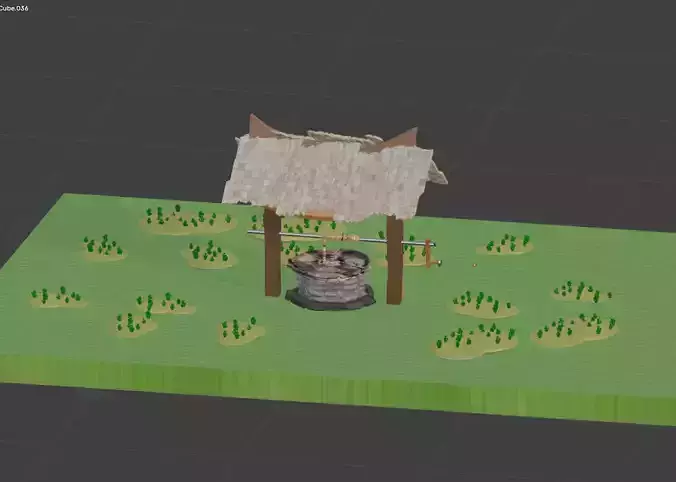 low poly well with garden 3D model