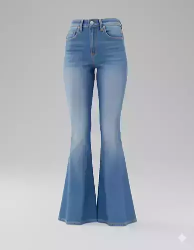 Blue Flared Jeans 3D High-Waisted Denim Bell Bottoms