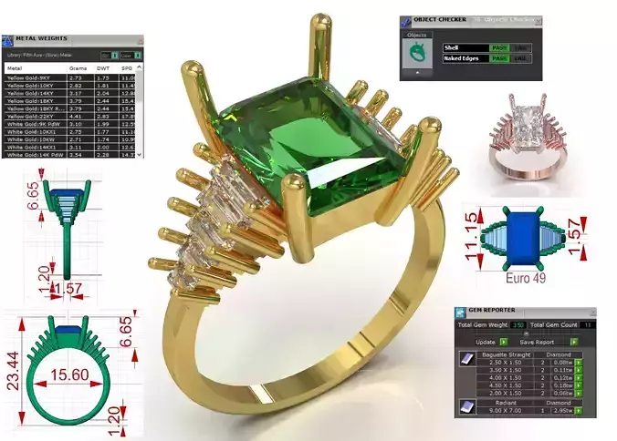 Royal Emerald stl 3dm Ring Model jr00250