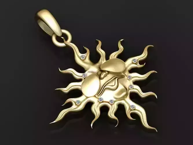 3D Printable Sun Flame Pendant