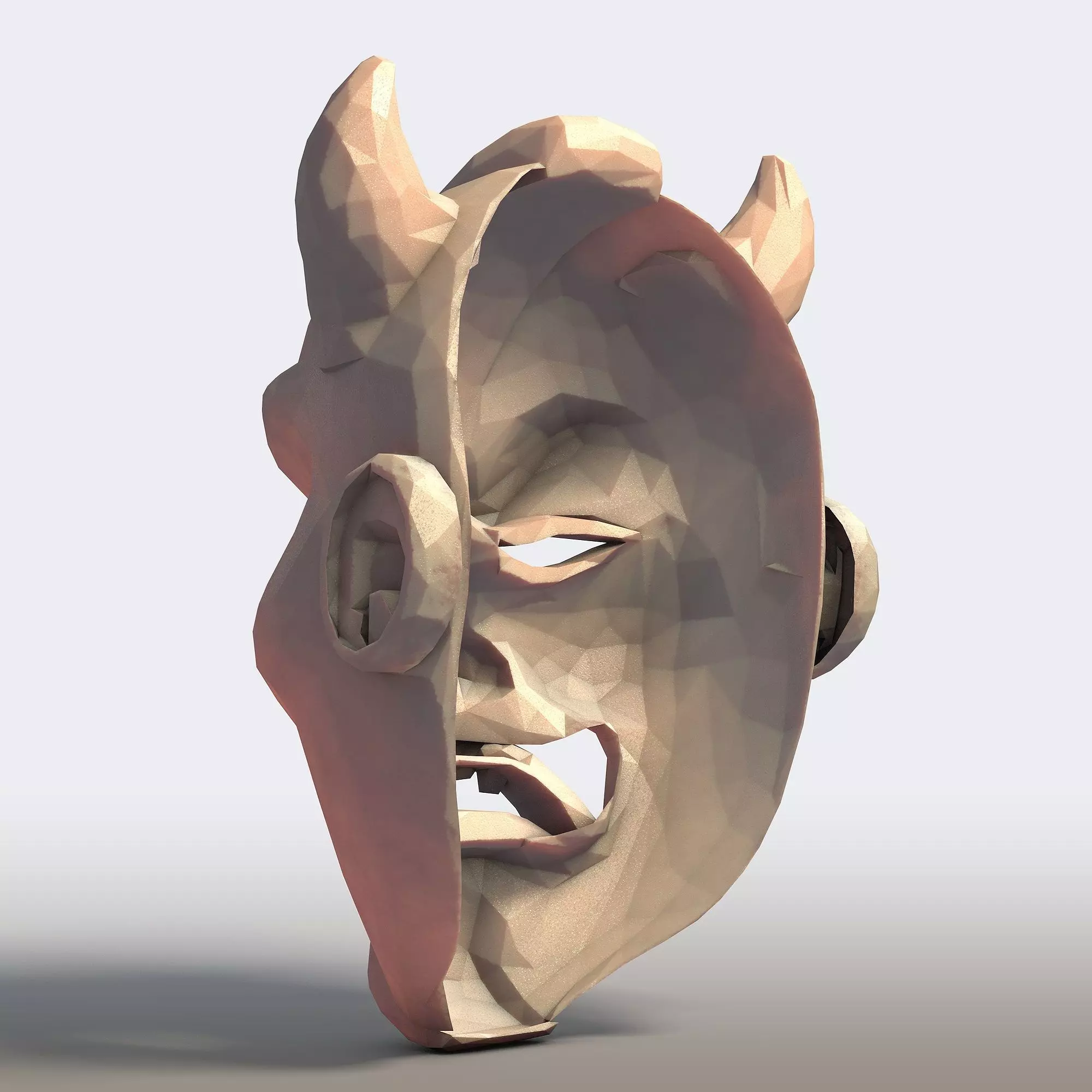 Hannya Mask Low Poly 3D print model_3
