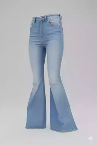 Blue Flared Jeans 3D High-Waisted Denim Bell Bottoms