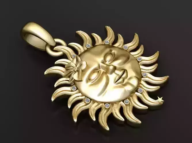 3D Printable Sun Face Pendant 
