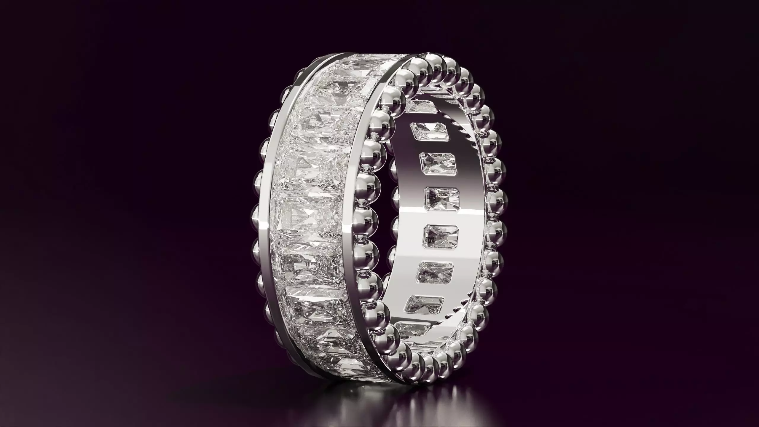 Channel Set Radiant cut eternity ring with bead 5565CT EU54 Free 3D print model
