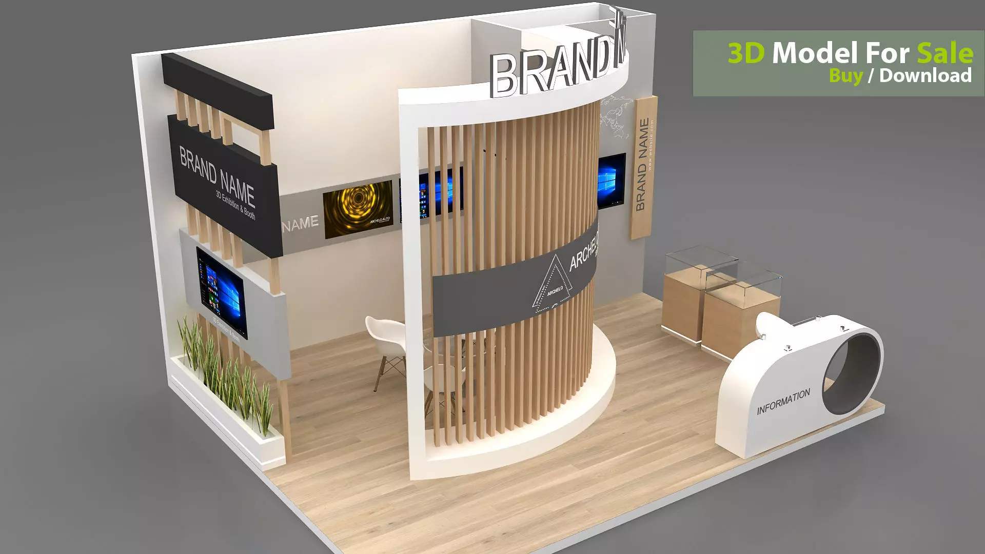 3D booth Low-poly 3D model_5