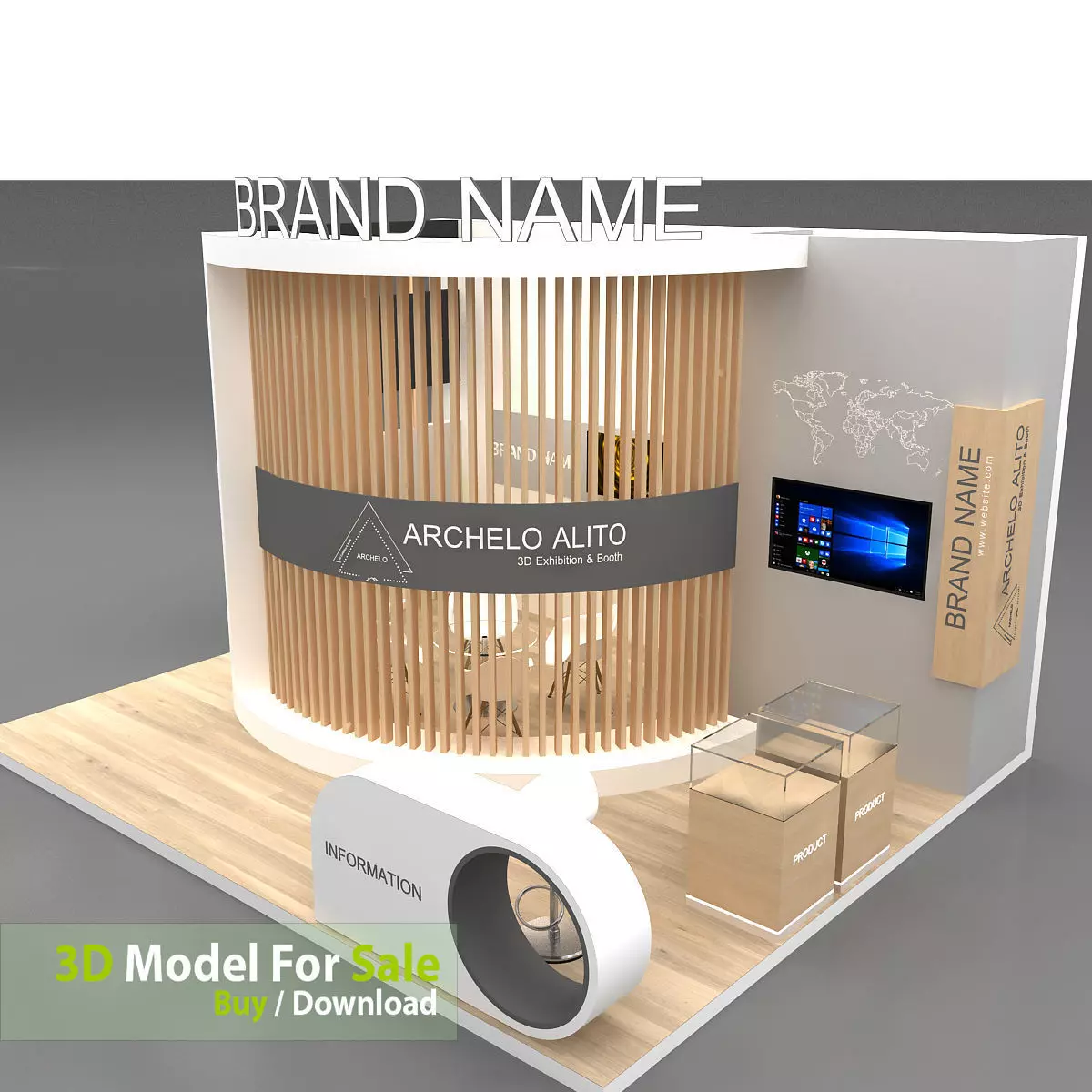 3D booth Low-poly 3D model_7