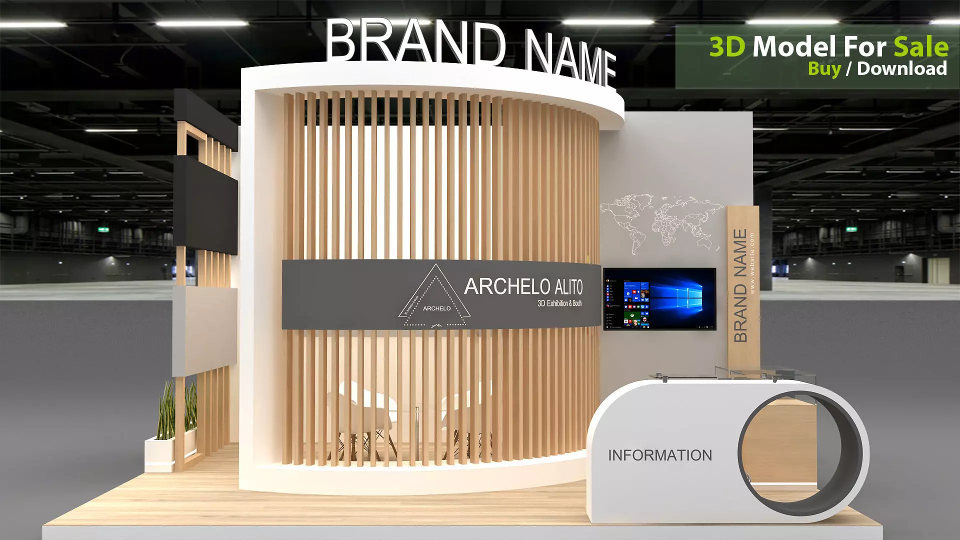 3D booth Low-poly 3D model_1