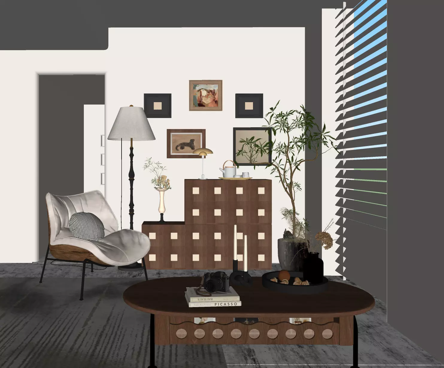 Decorative cabinet and leisure chair 3D model_4