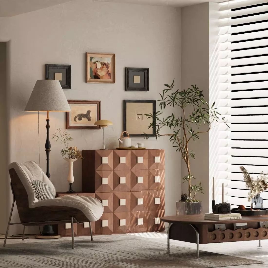 Decorative cabinet and leisure chair 3D model_2