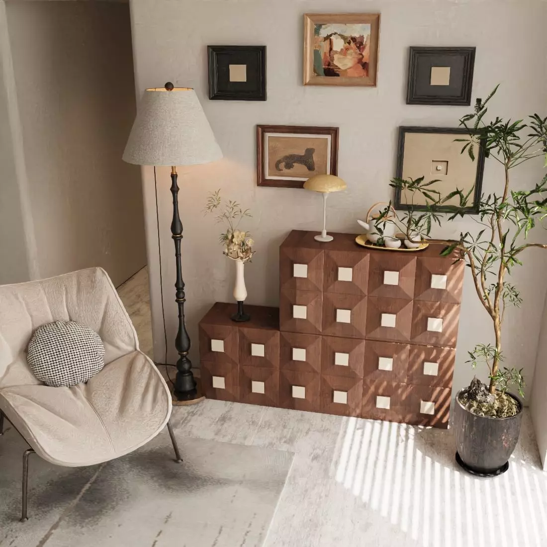 Decorative cabinet and leisure chair 3D model_3