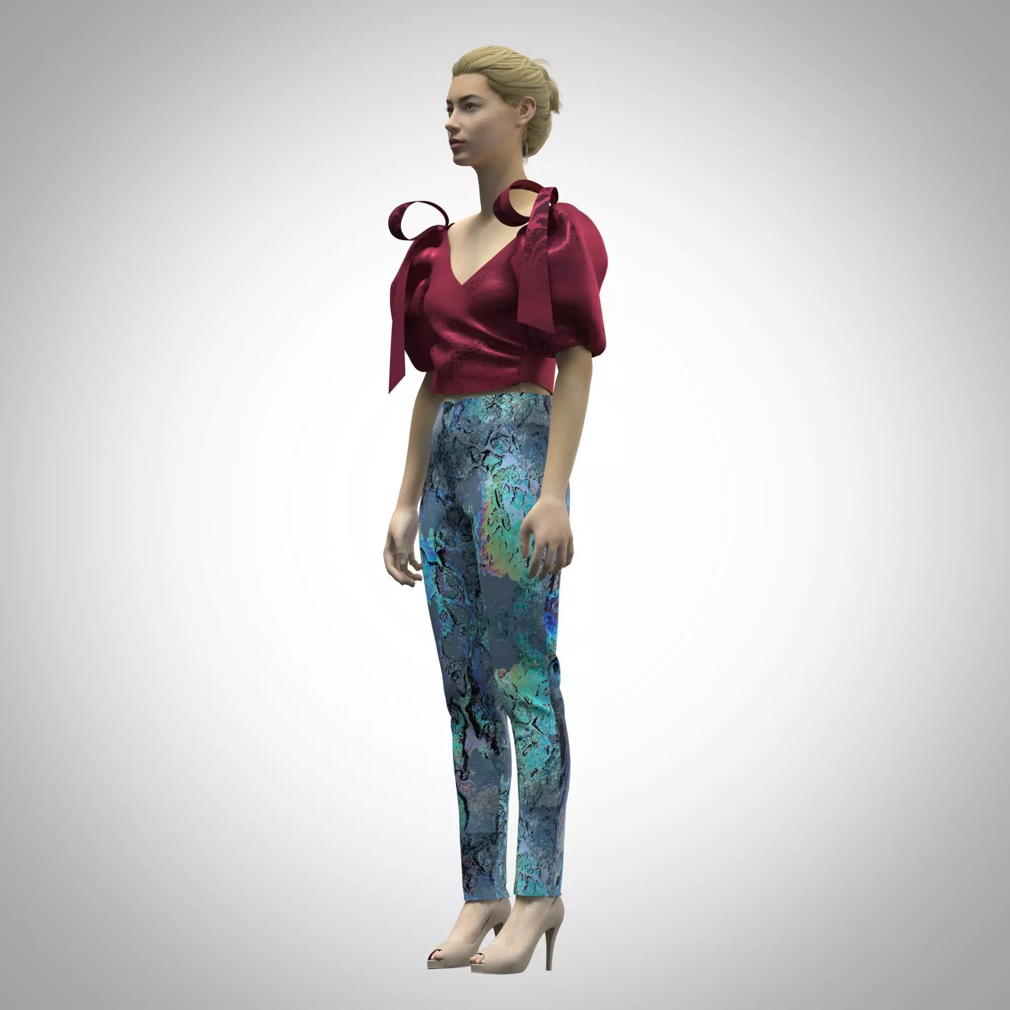 ladies ribbon tops 3d clothing rigged model Low-poly 3D model_2