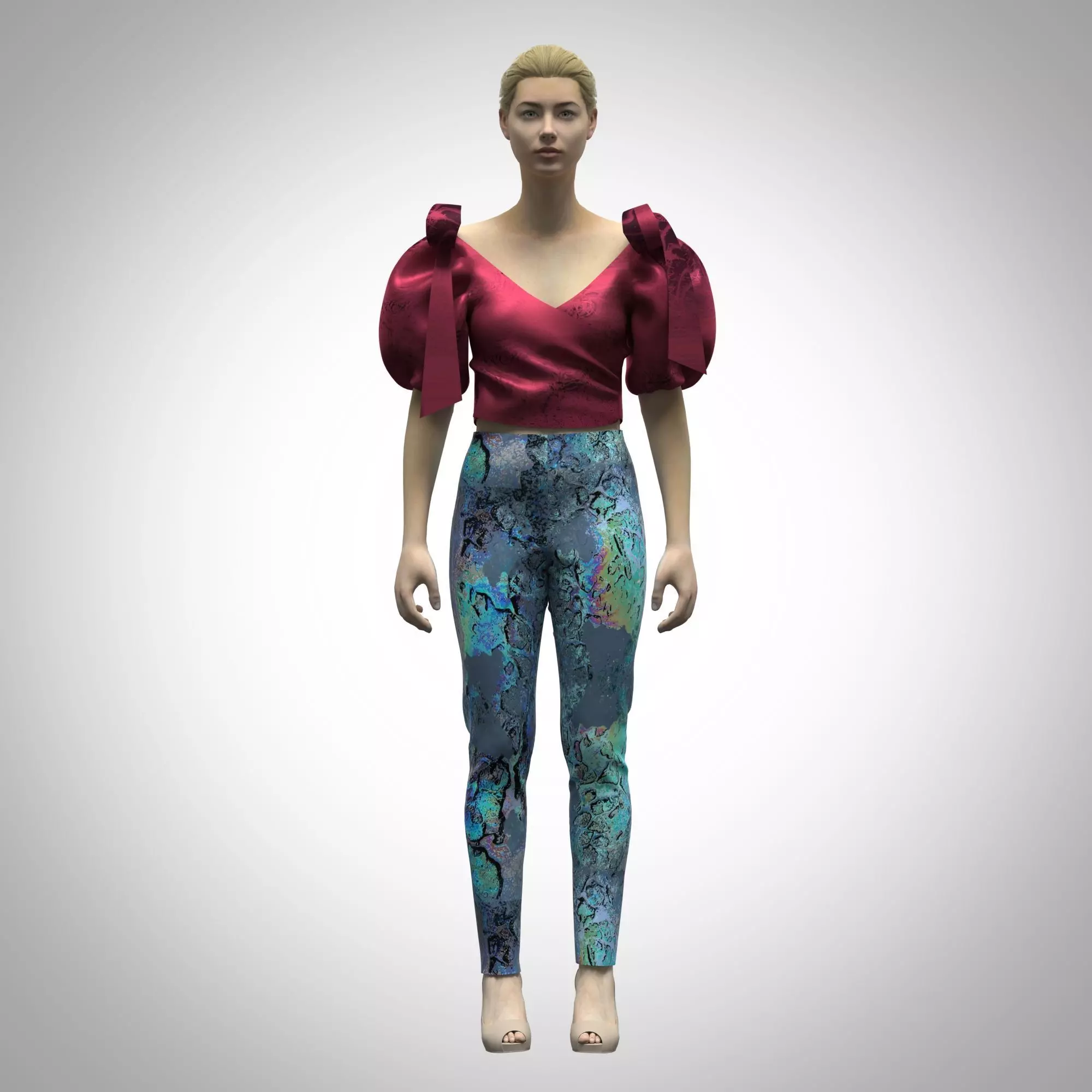 ladies ribbon tops 3d clothing rigged model Low-poly 3D model_0