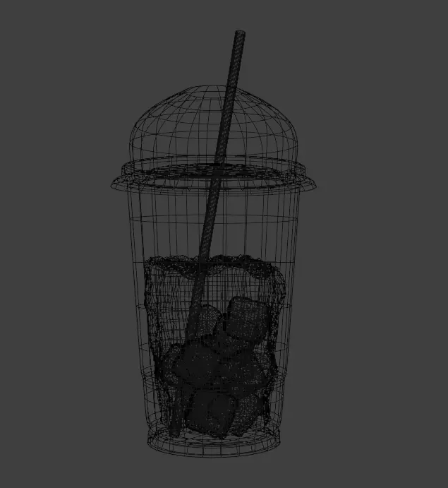Iced Coffee Cup 3D Model Plastic Cup with Lid Straw Ice Cubes Low-poly 3D model_1