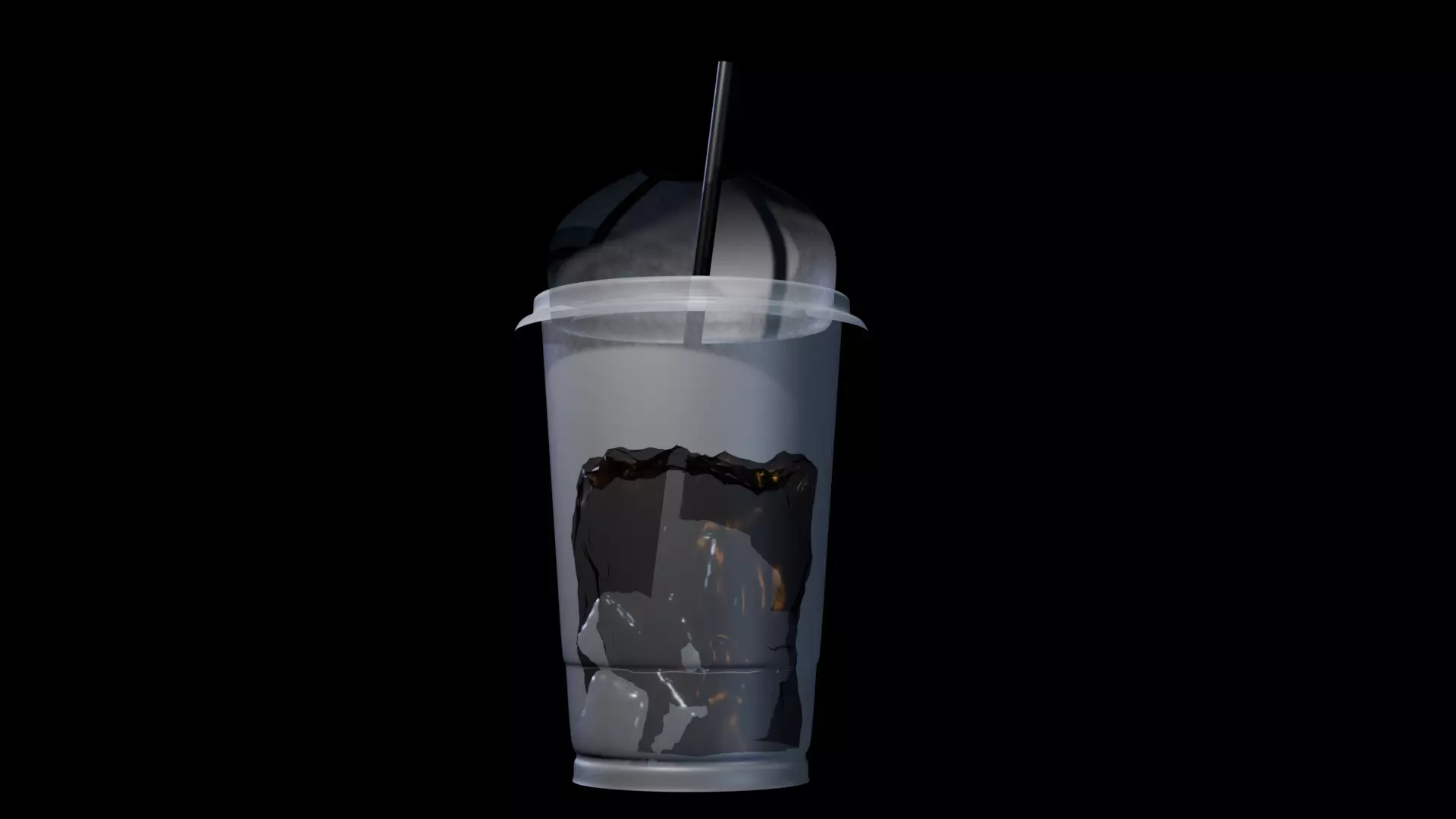 Iced Coffee Cup 3D Model Plastic Cup with Lid Straw Ice Cubes Low-poly 3D model_2