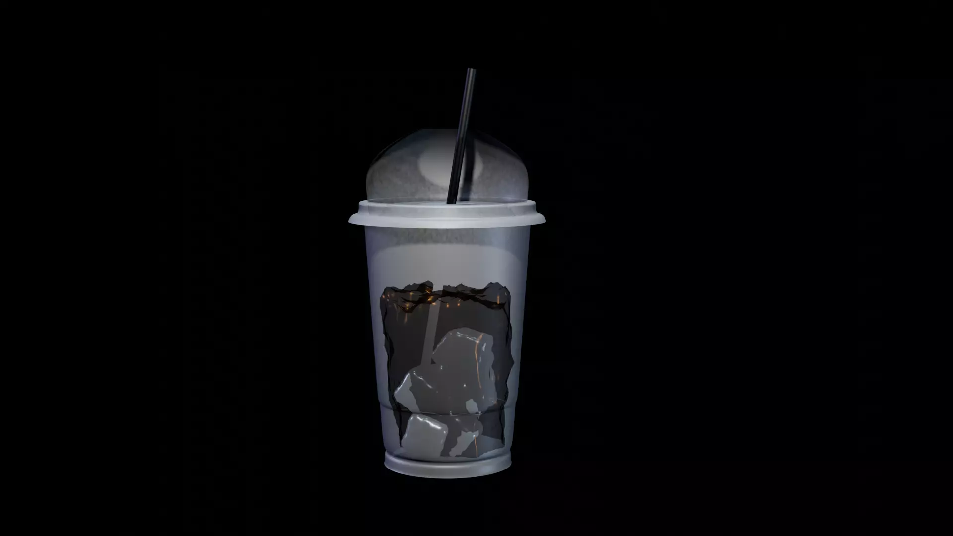 Iced Coffee Cup 3D Model Plastic Cup with Lid Straw Ice Cubes Low-poly 3D model_0