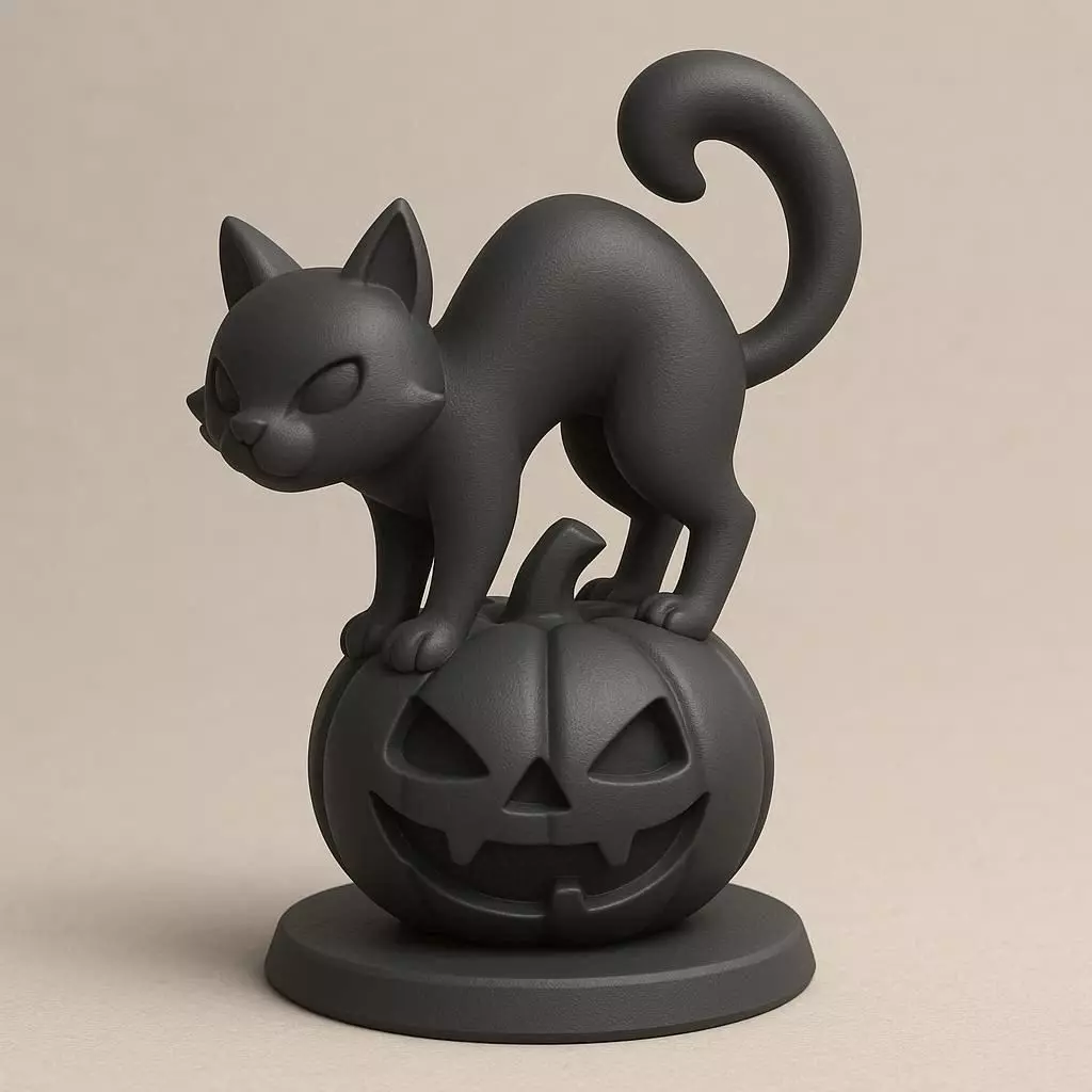 Black Cat on Pumpkin 3D print model_0