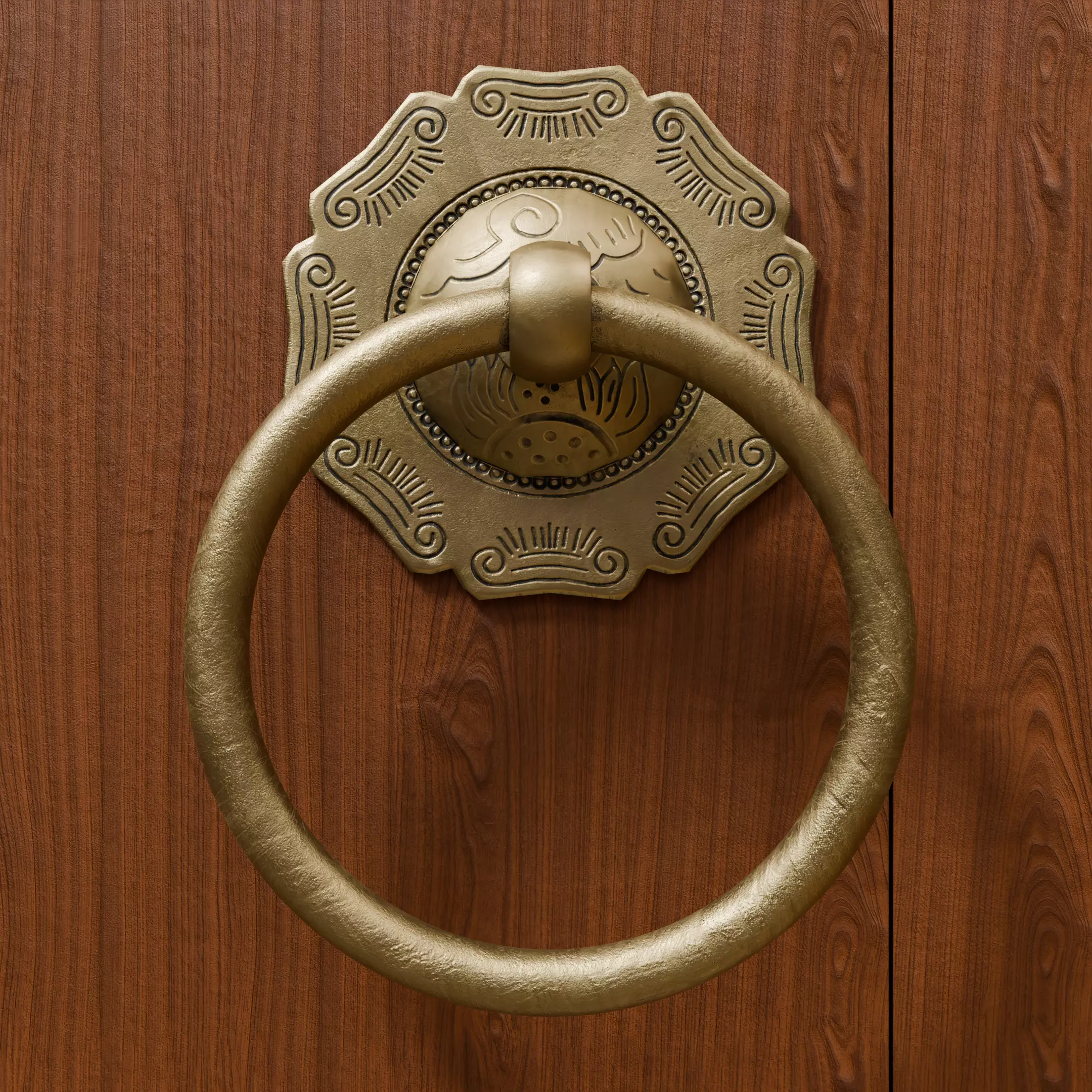 Chinese Style Ornamental Door Knocker 6 - Low Poly PBR Model Low-poly 3D model_0