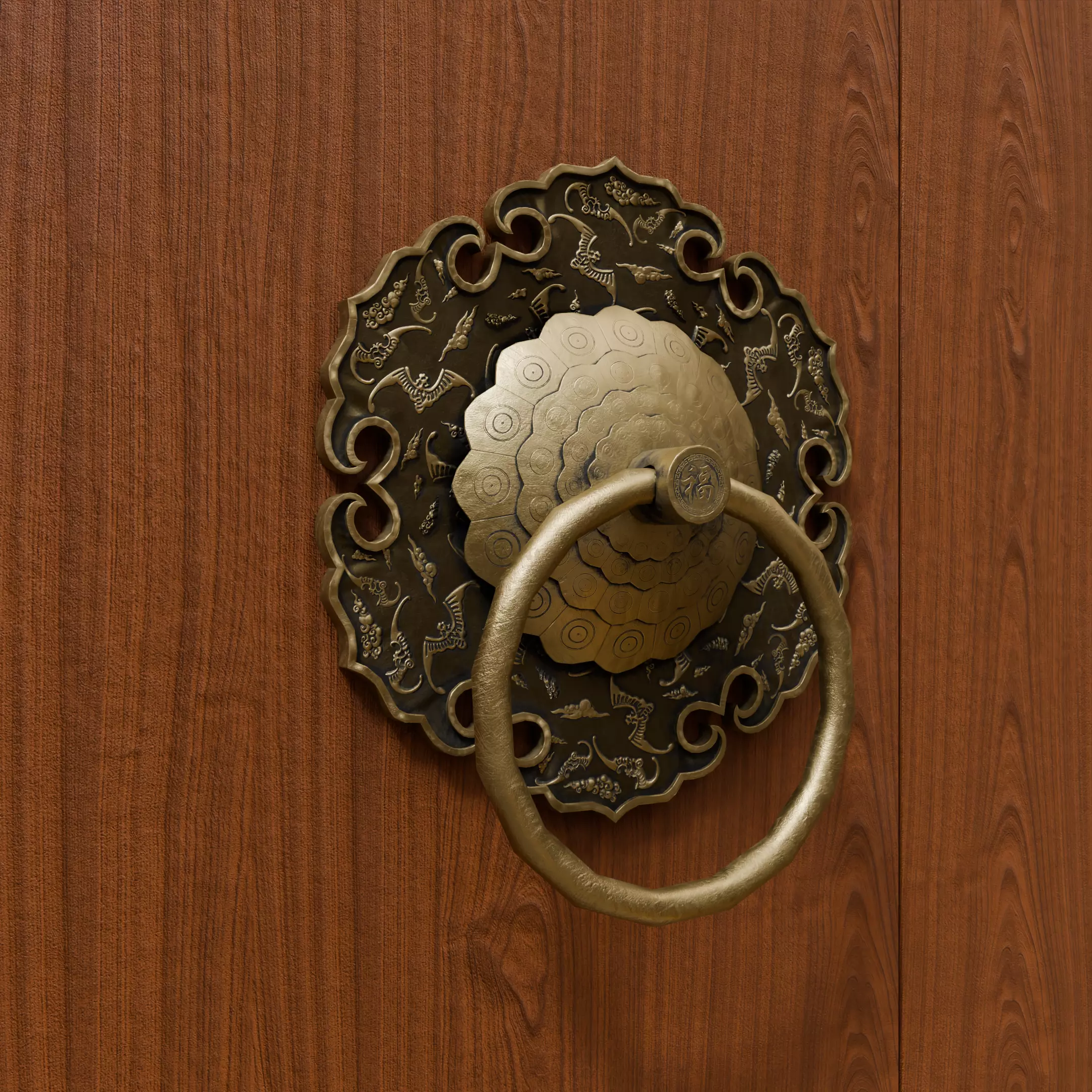 Chinese Style Ornamental Door Knocker 8 - Low Poly PBR Model Low-poly 3D model_3