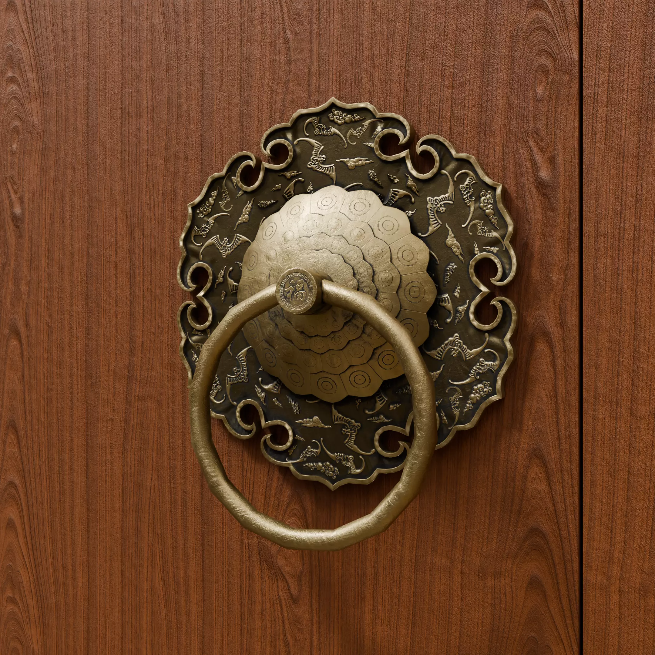 Chinese Style Ornamental Door Knocker 8 - Low Poly PBR Model Low-poly 3D model_2