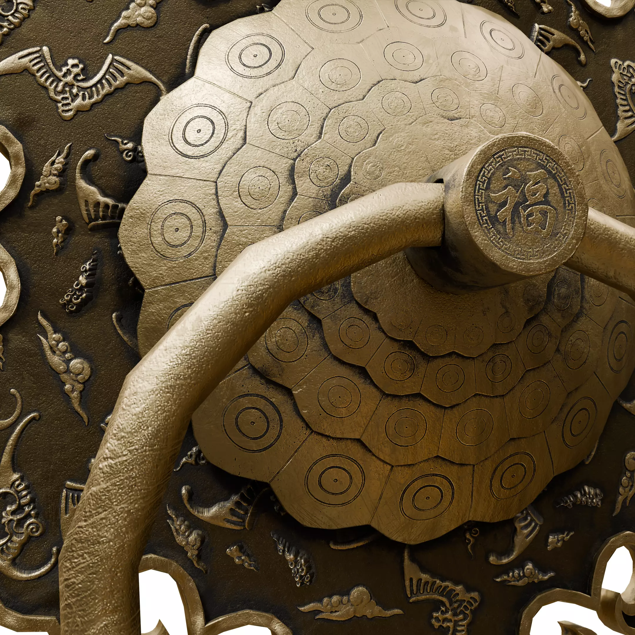 Chinese Style Ornamental Door Knocker 8 - Low Poly PBR Model Low-poly 3D model_12