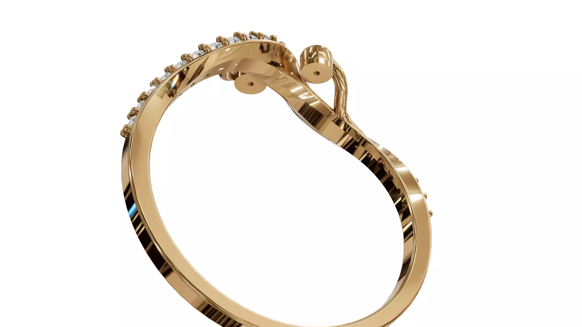 Twist Wave Shak Diamond Ring 3D print model_6