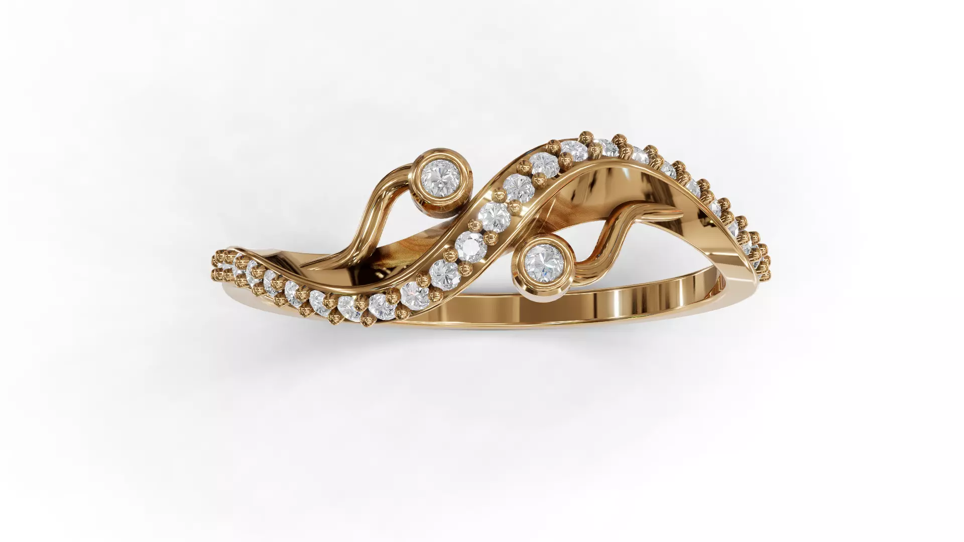 Twist Wave Shak Diamond Ring 3D print model_1