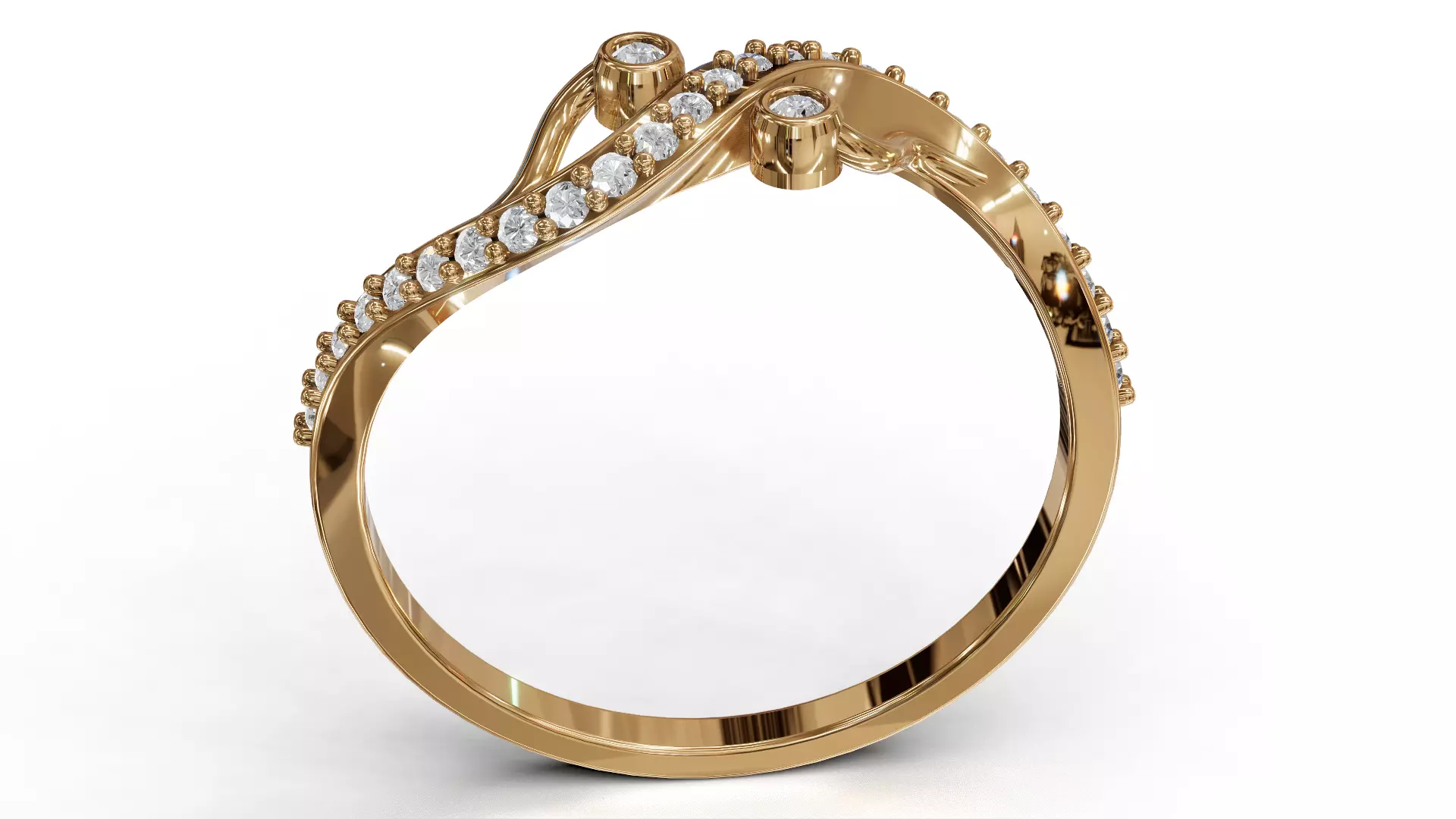 Twist Wave Shak Diamond Ring 3D print model_5