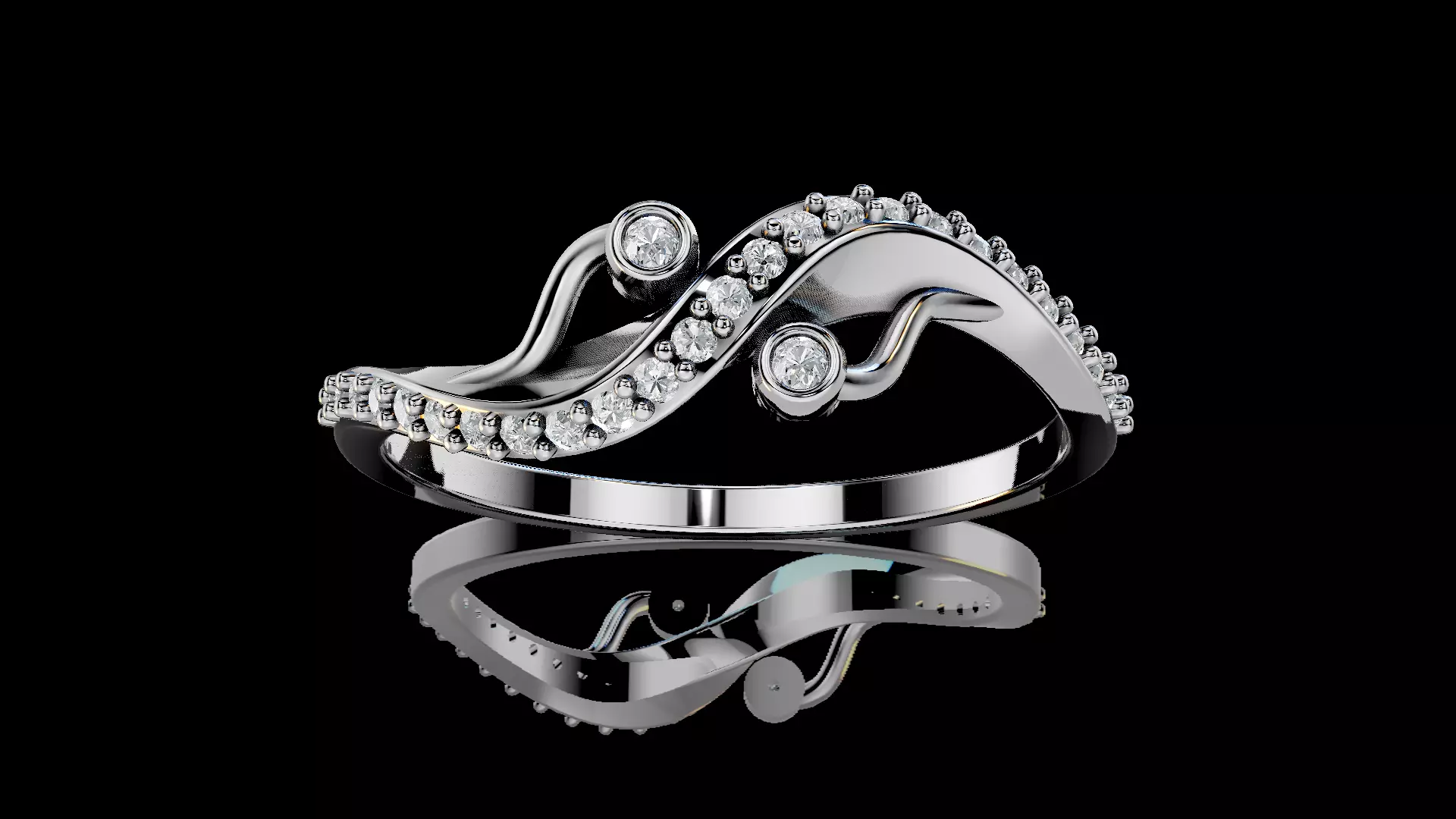 Twist Wave Shak Diamond Ring 3D print model_13