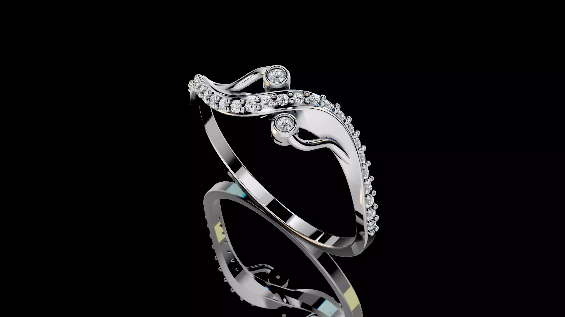 Twist Wave Shak Diamond Ring 3D print model_15